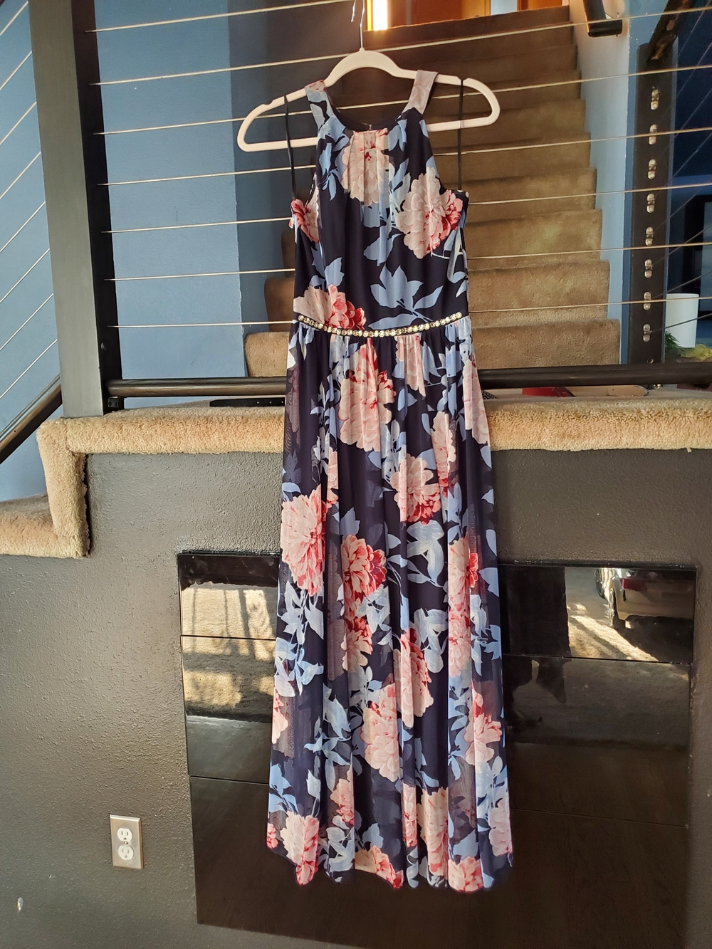 Enfocus Studio Navy Maxi Dress with Pink and Light Blue Floral Print